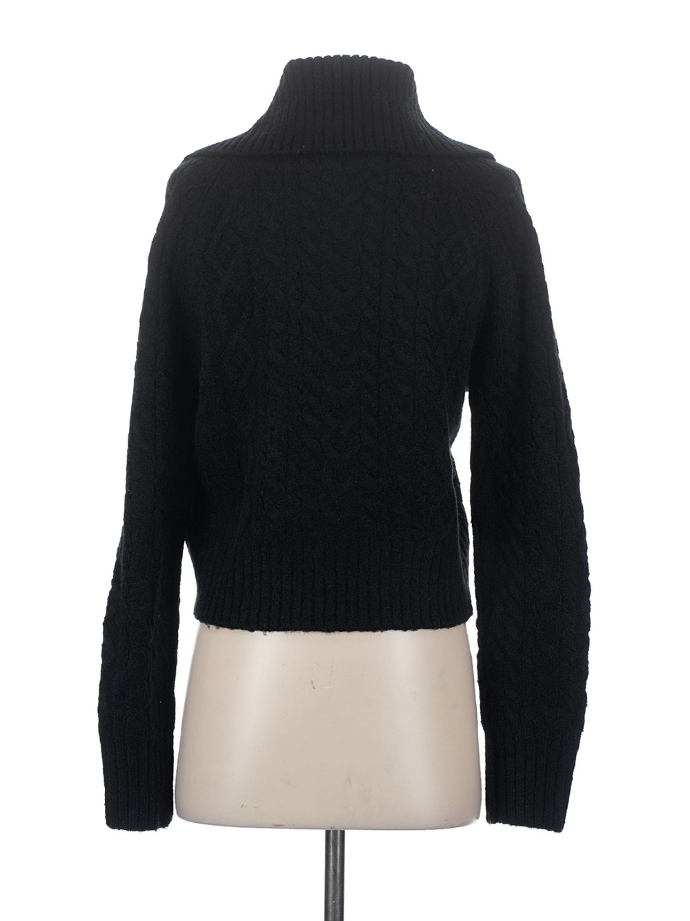 J. Crew Collared Cable Knit Cardigan Size Medium Black Fitted Wool Cozy - Picture 5 of 8